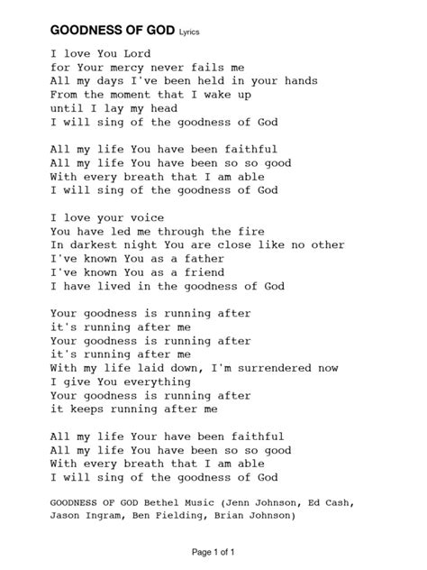 i will sing of the goodness of god lyrics|Goodness Of God (Lyrics) ~ Bethel Music .